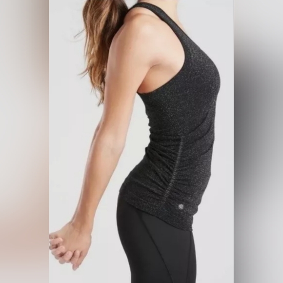 Athleta Tops - Athleta speedlight glow racerback tank top black shimmery metallic rouched